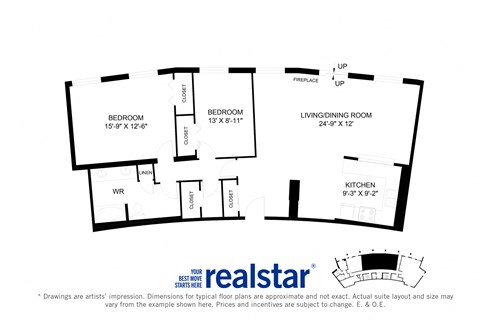 Harbourview Apartments 2-bedroom, 1-bath layout variation D in Oakville, ON